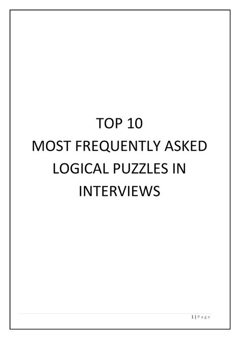 Puzzles For Interview - Yup - TOP 10 MOST FREQUENTLY ASKED LOGICAL ...