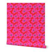 Retro Modern Red Prairie Roses On Hot Wallpaper | Spoonflower