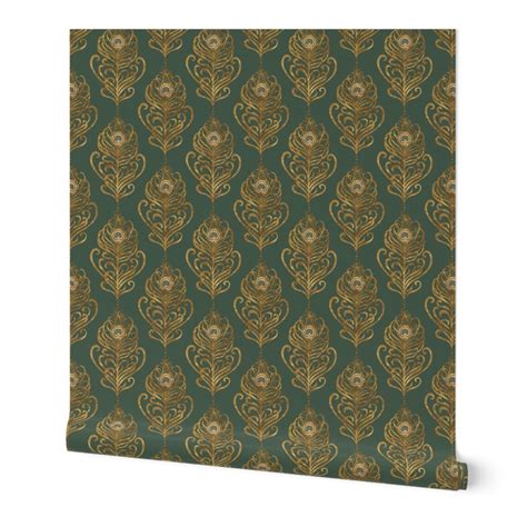 Golden Art Nouveau Peacock Wallpaper | Spoonflower