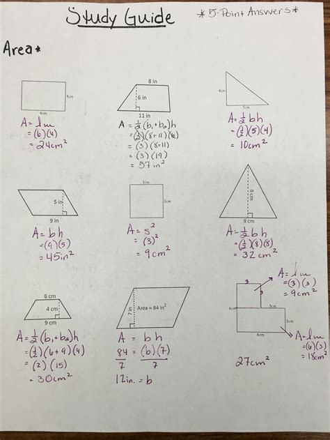 Geometry Study Guide Answers - 6th Grade Math