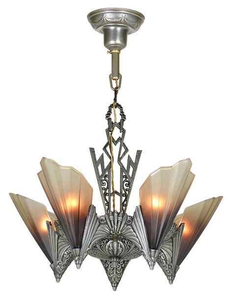 Vintage Hardware & Lighting - Antique Art Deco 5-Light Chandelier Ca ...