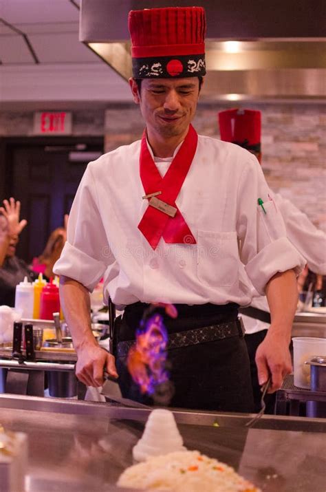 Hibachi Restaurant Chef Preparing Meal and Entertaining Guests Editorial Stock Photo - Image of ...