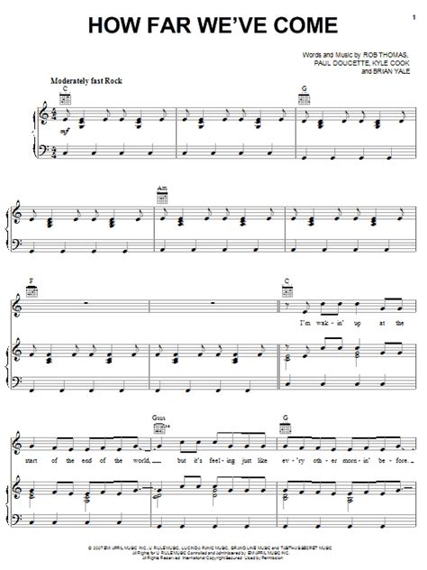 How Far We've Come by Matchbox Twenty Sheet Music for Piano, Vocal ...