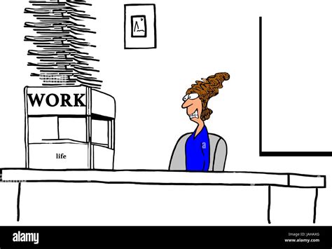 Business cartoon illustration a stressed business woman with too much work to do and not enough ...