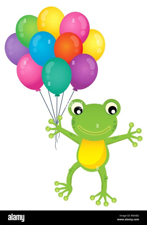 Frog with party balloons theme image 1 Stock Photo - Alamy