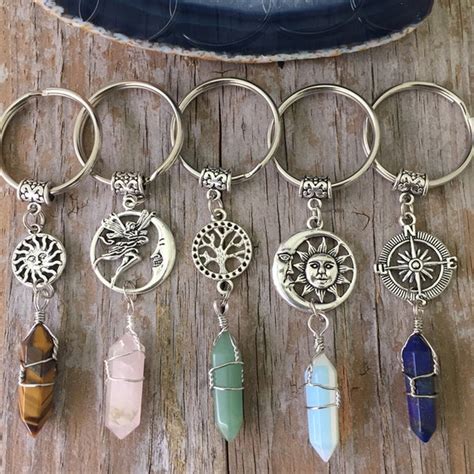 Crystal Key Chains/ Gemstone Charm Keychains/ Wrapped Crystal | Etsy