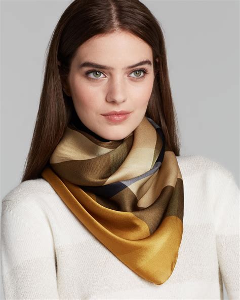 Burberry Mega Check Satin Silk Scarf in Yellow | Lyst