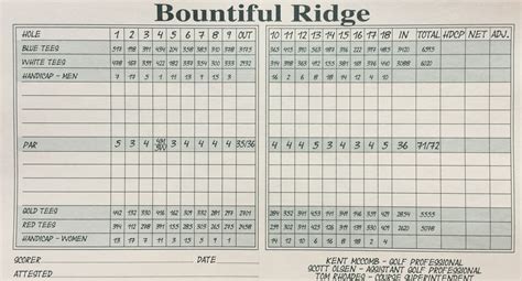 Scorecard - Bountiful Ridge Golf Club