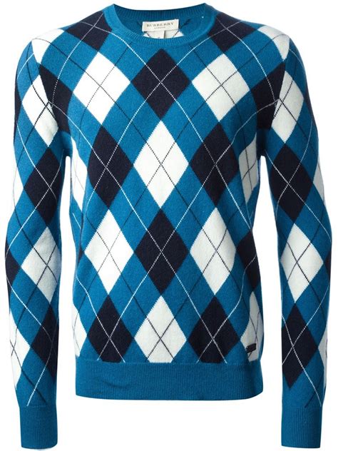 Lyst - Burberry Argyle Pattern Sweater in Blue for Men