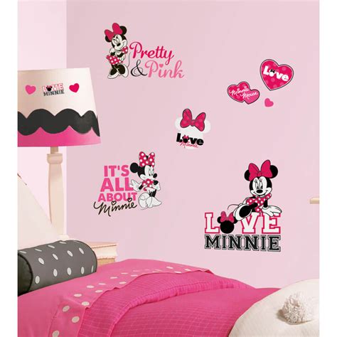 Disney Mickey & Friends Minnie Loves Pink Wall Decals Installed