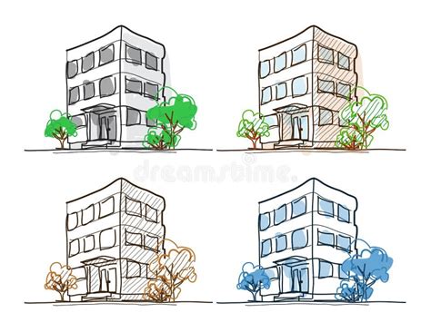 Cartoon Drawing Outline Vector Buildings Doodle Stock Vector - Image: 63198831