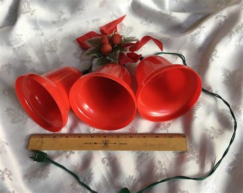 NOMA Vintage.Christmas Bell Lights! 3 Twinkling.Red Plastic with Box ...