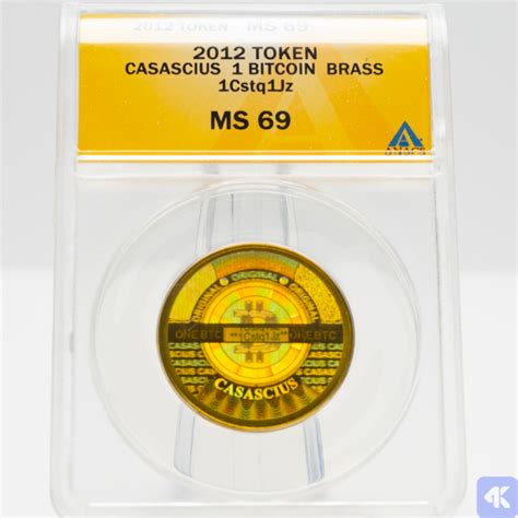 4k - 2012 Brass Unpeeled 1 Bitcoin (BTC) Casascius Coin ANACS Graded MS 69