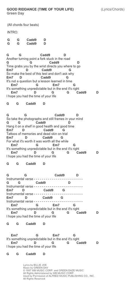 Time Of Your Life Chords Green Day Acoustic | 100+ Easy Guitar Songs