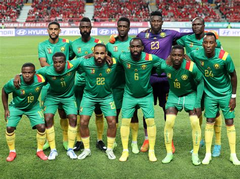 Cameroon players pose for a team group photo before the match in ...