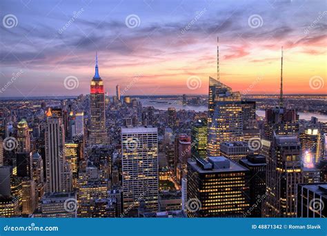 New York City Midtown with Empire State Building at Dusk Stock Photo - Image of apple ...