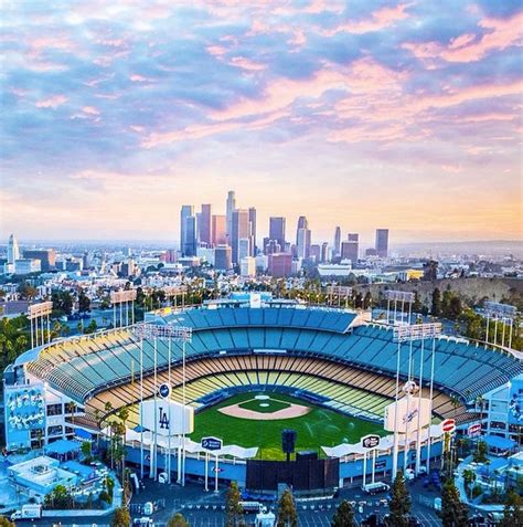 Dodger Stadium with the city of Los Angeles in the background. Let's Go ...