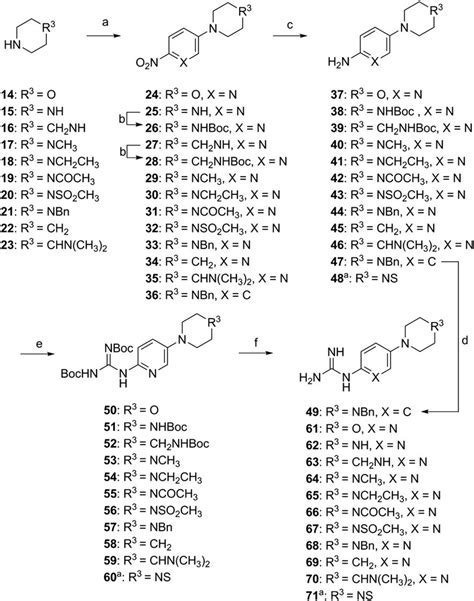 Synthetic scheme for guanidine derivatives 49 and 61-71. Reagents and ...