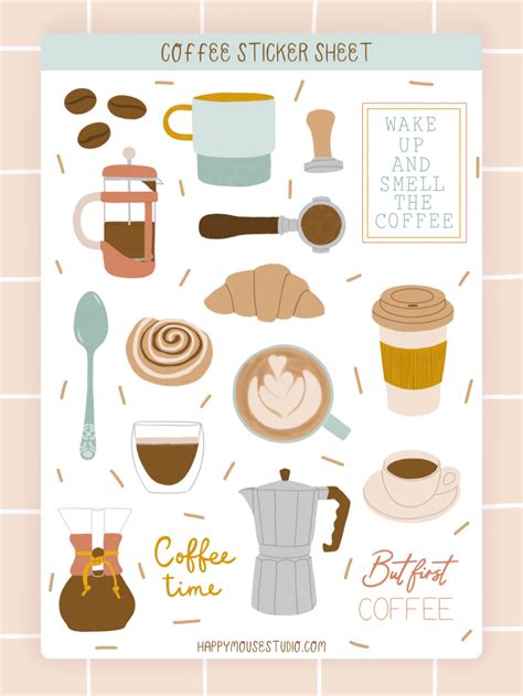 Coffee sticker sheet, Coffee stickers, Drink stickers, Food stickers ...