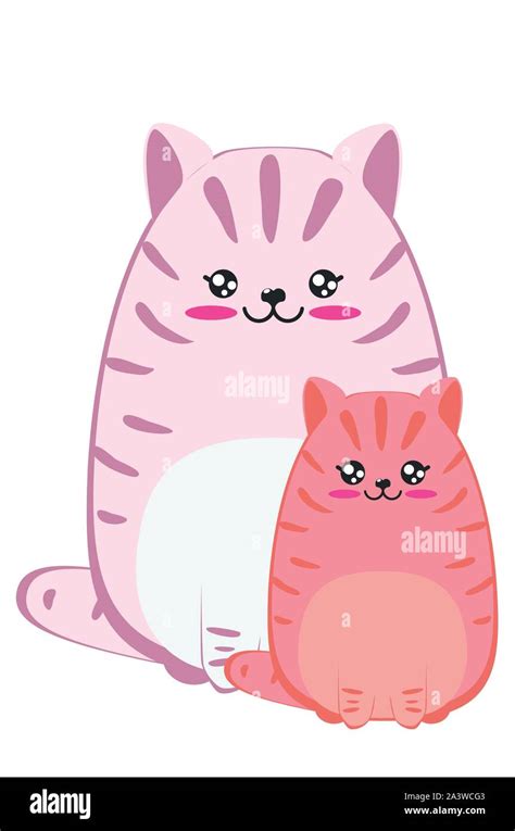 Cute cartoon fat pink cat, abstract kawaii kitty design illustration ...