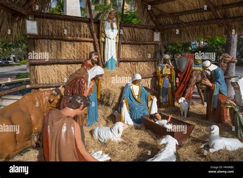 OUTDOOR LIFE SIZE CHRISTMAS NATIVITY SCENE CORAL GABLES FLORIDA USA Stock Photo, Royalty Free ...