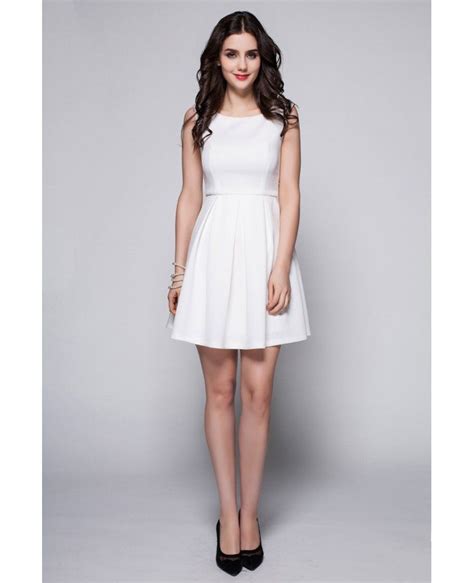 Little White High Neck Simple Short Dress #DK244 $66.7 - GemGrace.com