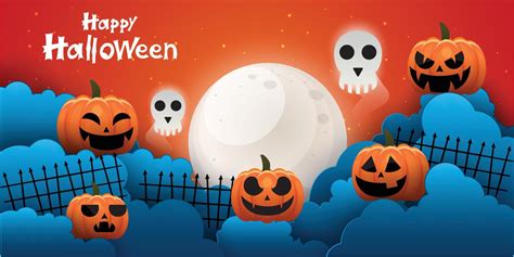 Halloween sale facebook cover page timeline, web ad banner template with pumpkins, bats and ...