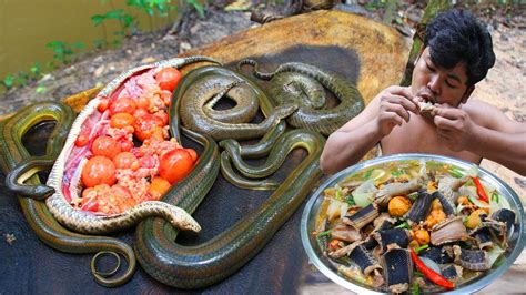 Cooking Venomous Snake Egg Recipe - Cooking Snake Meat Soup in Pan Fry eating so delicious - YouTube