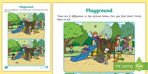 Playground Safety Spot the Difference Worksheet - Twinkl