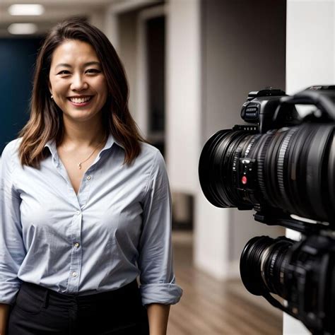 Premium AI Image | News Reporter in Formal Wear Smiling with Camera in The House