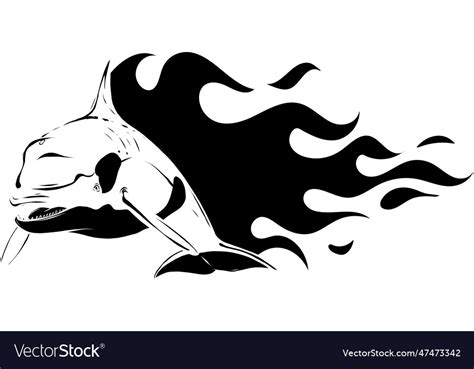 Black silhouette of killer whale with flames Vector Image