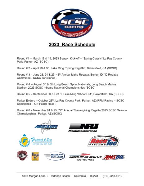 2023 Race Schedule Now Available – SCSC Racing