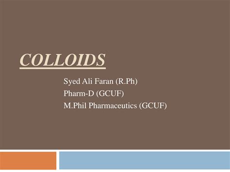 SOLUTION: A colloidal dispersion system - Studypool