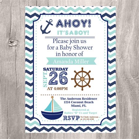 Nautical Baby Shower Invitations Navy and Teal Printable