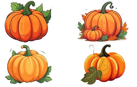 Premium Vector | Pumpkins with leaves icon isolated flat vector pumpkin with sweet green leafs