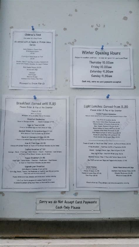 Menu at Harbour View Cafe, Helston