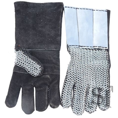 Medieval Suede Leather Glove with 18G Plate Steel Chainmail