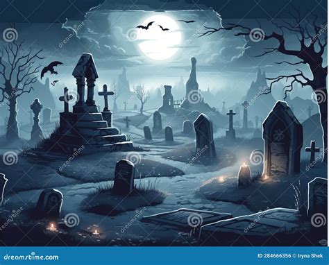 Halloween Old Graveyard Dark Grey Background Stock Illustration ...