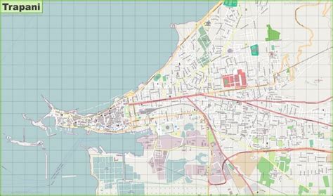 a map of the city of trapani, italy with all its streets and roads