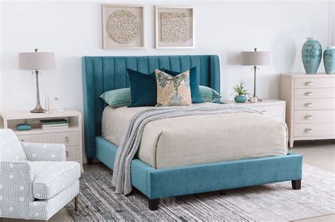 Contemporary Upholstered Queen Bed in Teal | Mathis Brothers Furniture ...