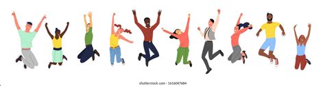 Crowd Young Happy Smiling People Jumping Stock Vector (Royalty Free ...