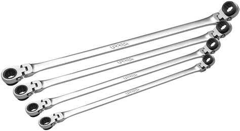 URREA Spline Extra Long Flexible Ratcheting Double Box Wrench Set,11MFL4