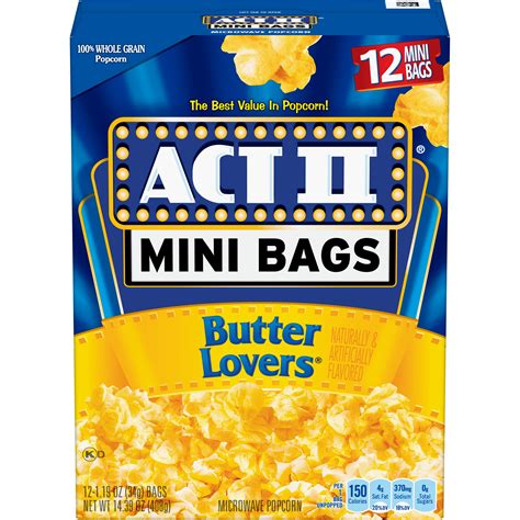 ACT II Butter Lovers Flavor Microwave Popcorn, Mini Bags, 14.39 oz., 12-Count - Walmart.com