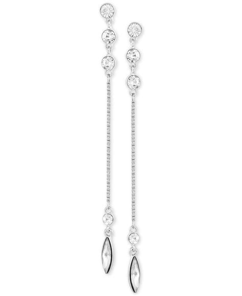 Lyst - Guess Silver-tone Crystal Linear Drop Earrings in Metallic