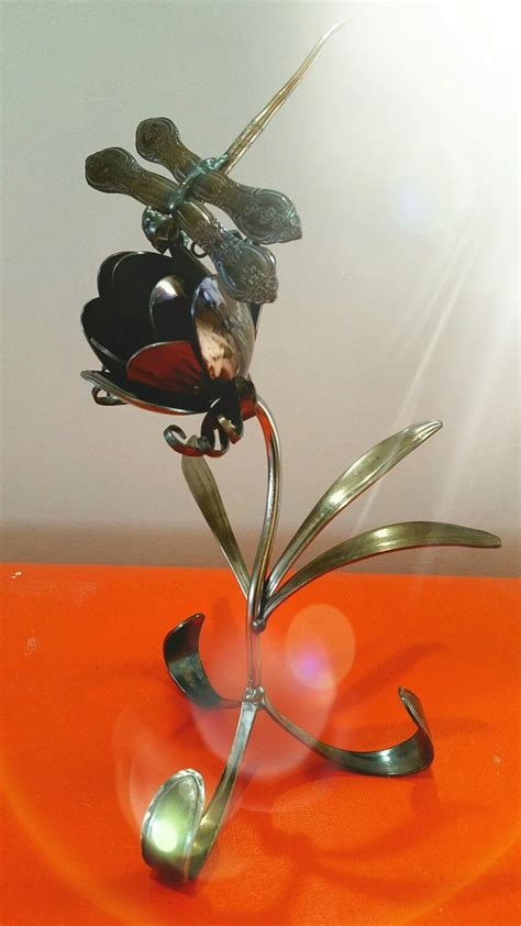 Cutlery sculpture flower and dragonfly Archetype Metal Creations | Cutlery art, Metal art ...