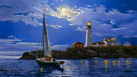 Lighthouse and boat Wallpaper Pictures, Pictures To Paint, Art Pictures ...