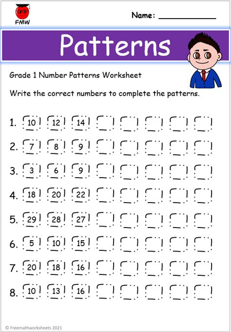 Free Grade 1 Worksheets | Number Patterns | Number patterns worksheets, Pattern worksheet, 1st ...