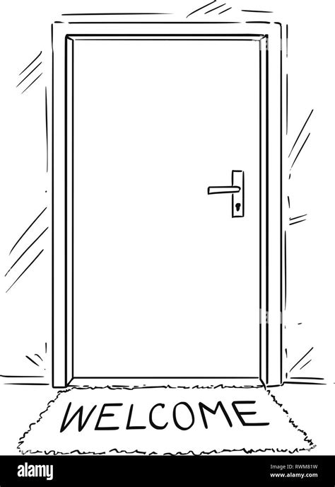 Cartoon Drawing of Closed Door With Welcome Text on Mat or Doormat Stock Vector Image & Art - Alamy