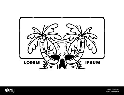 illustration badge design of two coconut trees growing on a skull Stock Vector Image & Art - Alamy