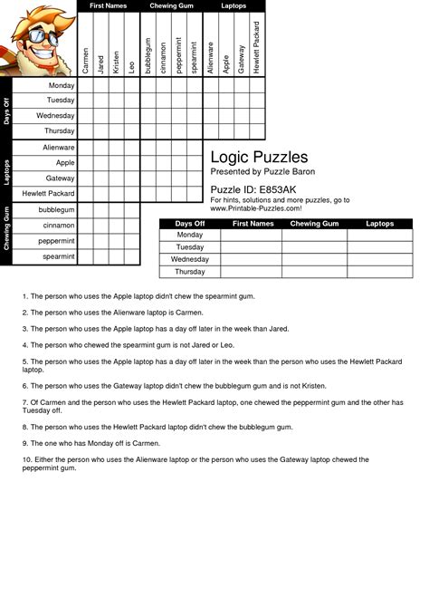 Printable Logic Puzzles For First Graders | Printable Crossword Puzzles